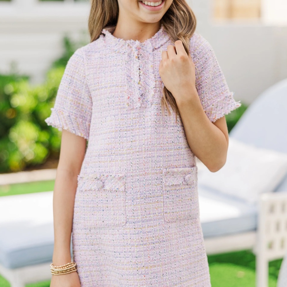 Charming Pink Tweed Kids Dress The Dorothy Pink Tweed Fringes